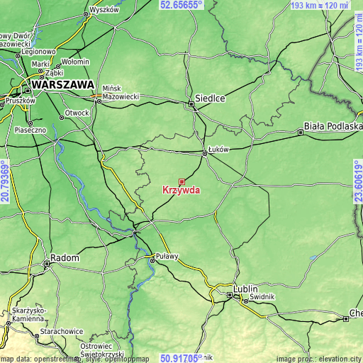 Topographic map of Krzywda