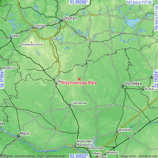 Topographic map of Krzynowłoga Mała