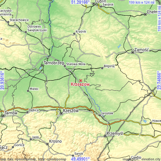 Topographic map of Krzeszów