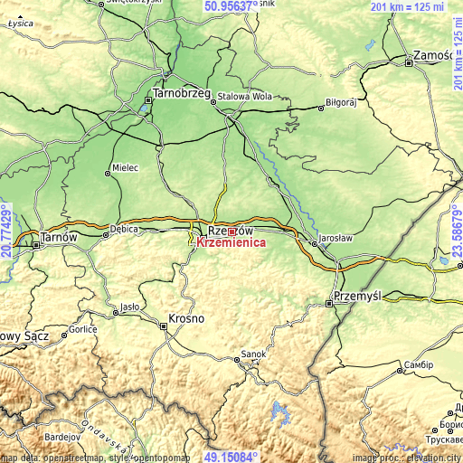 Topographic map of Krzemienica