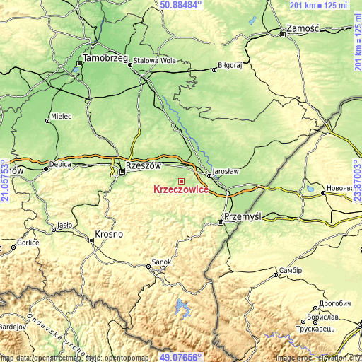 Topographic map of Krzeczowice