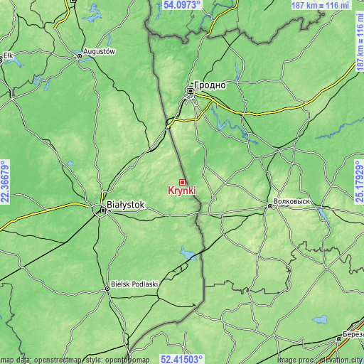 Topographic map of Krynki