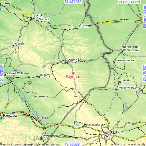 Topographic map of Krynice