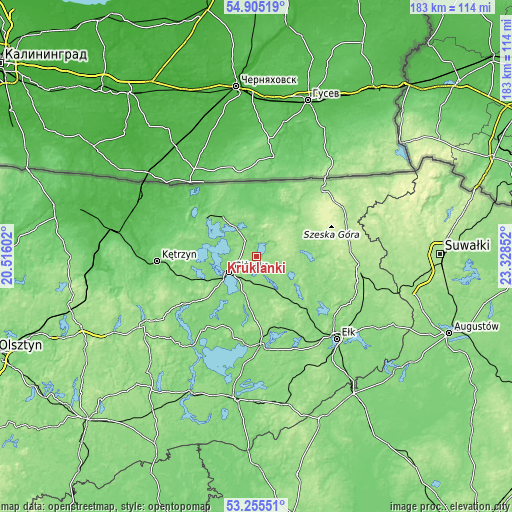 Topographic map of Kruklanki