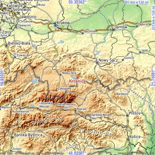 Topographic map of Krośnica