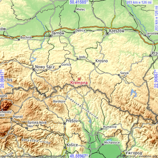 Topographic map of Krempna