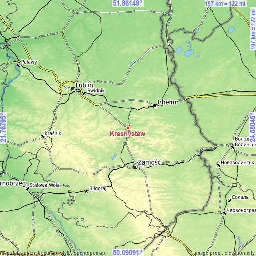 Topographic map of Krasnystaw