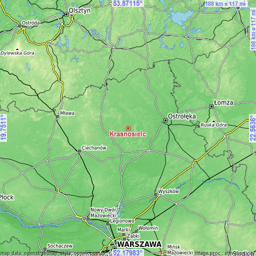 Topographic map of Krasnosielc