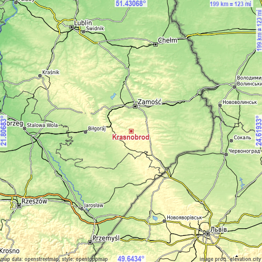 Topographic map of Krasnobród