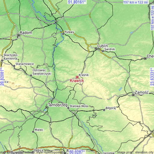 Topographic map of Kraśnik