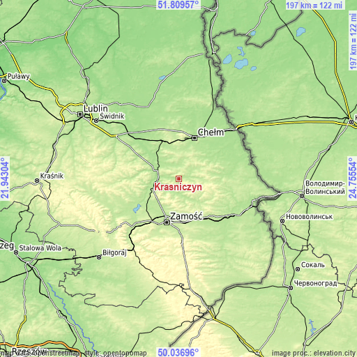 Topographic map of Kraśniczyn