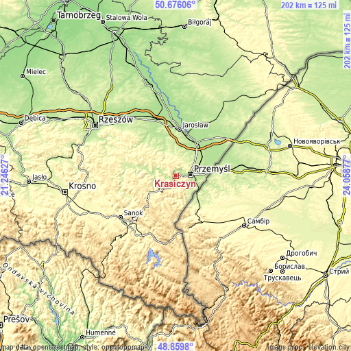 Topographic map of Krasiczyn