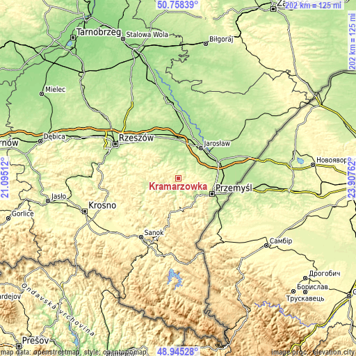 Topographic map of Kramarzówka