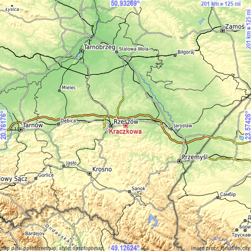 Topographic map of Kraczkowa