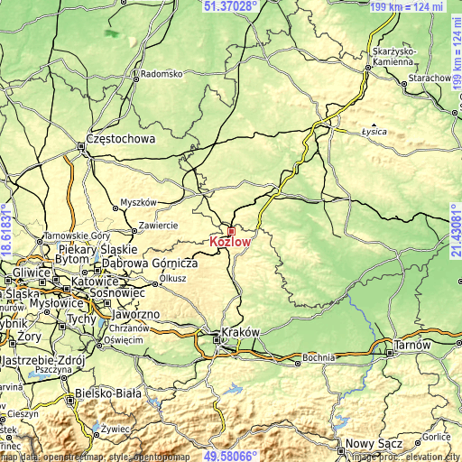 Topographic map of Kozłów