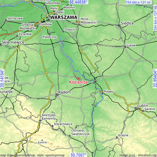 Topographic map of Kozienice