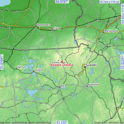 Topographic map of Kowale Oleckie