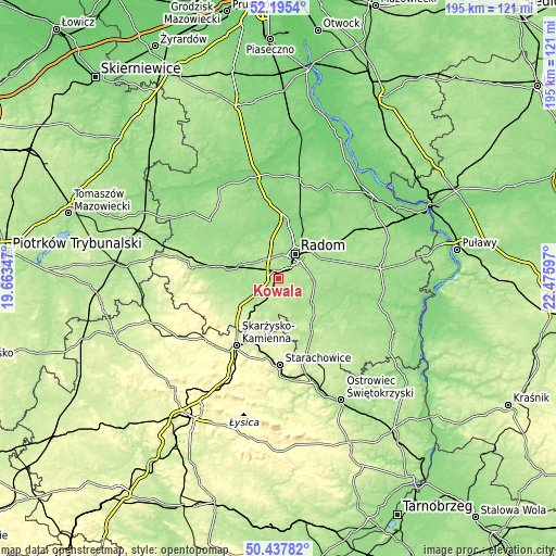 Topographic map of Kowala