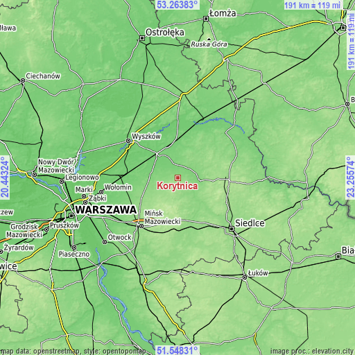 Topographic map of Korytnica