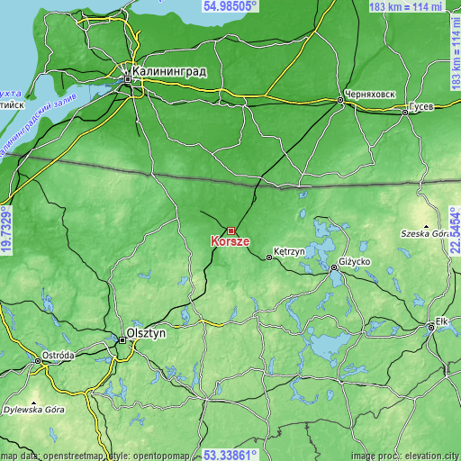 Topographic map of Korsze