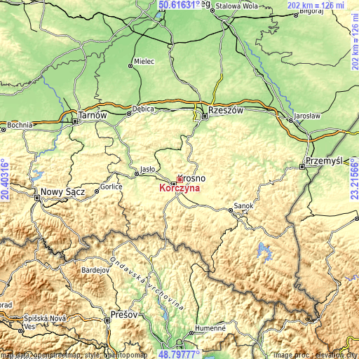 Topographic map of Korczyna