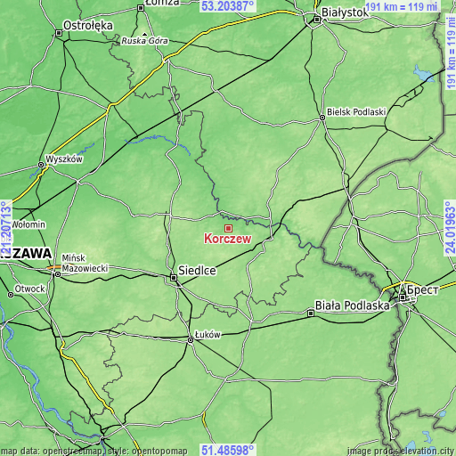 Topographic map of Korczew