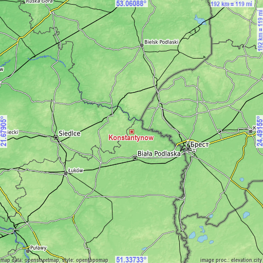 Topographic map of Konstantynów