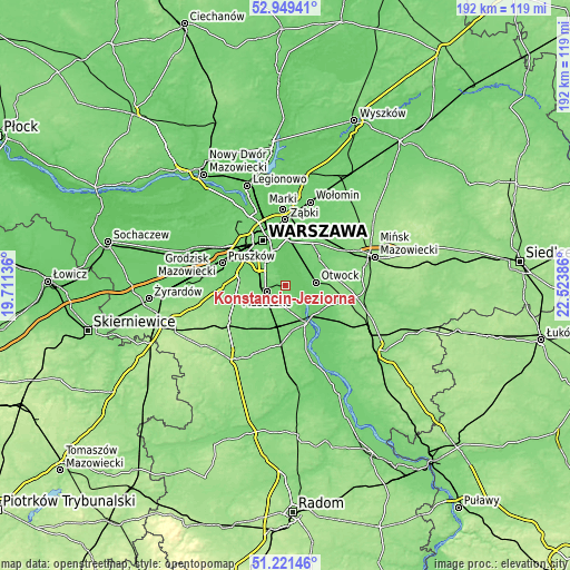 Topographic map of Konstancin-Jeziorna