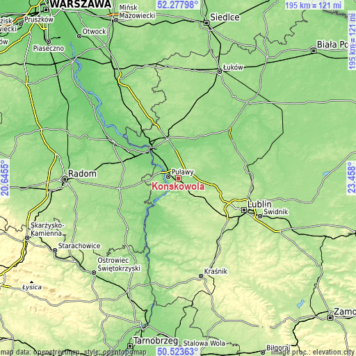 Topographic map of Końskowola