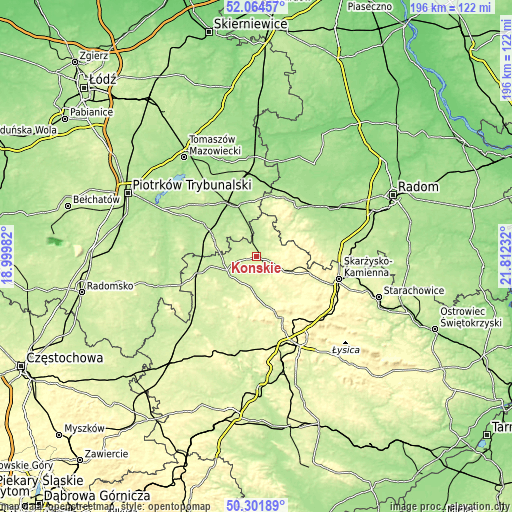 Topographic map of Końskie