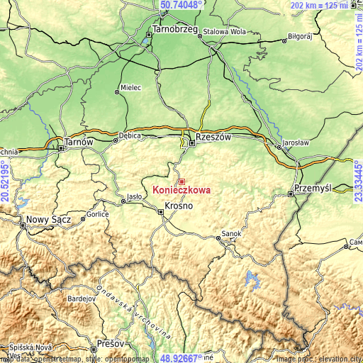 Topographic map of Konieczkowa