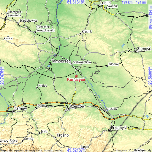 Topographic map of Kończyce