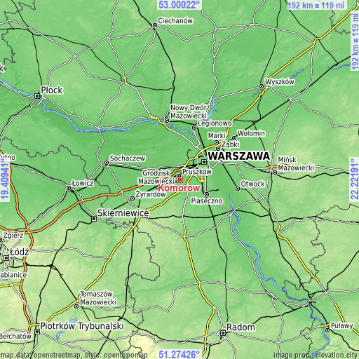 Topographic map of Komorów