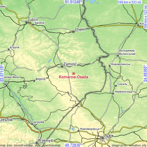 Topographic map of Komarów-Osada