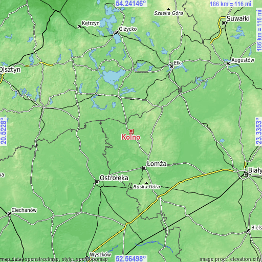 Topographic map of Kolno