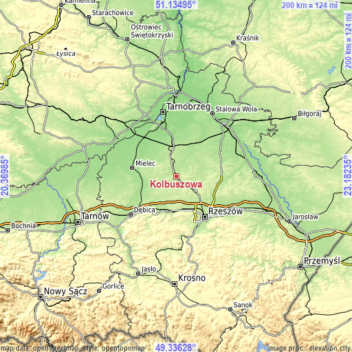 Topographic map of Kolbuszowa