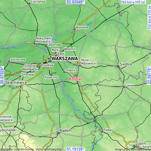 Topographic map of Kołbiel