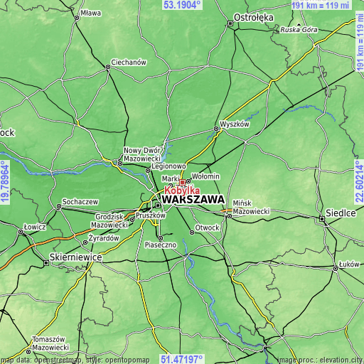 Topographic map of Kobyłka