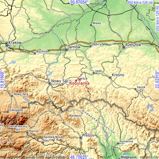 Topographic map of Kobylanka