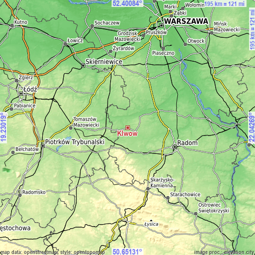 Topographic map of Klwów