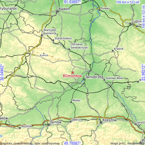 Topographic map of Klimontów