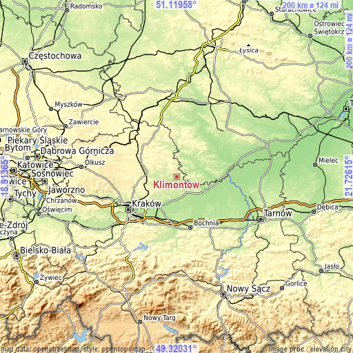 Topographic map of Klimontów