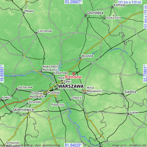 Topographic map of Klembów