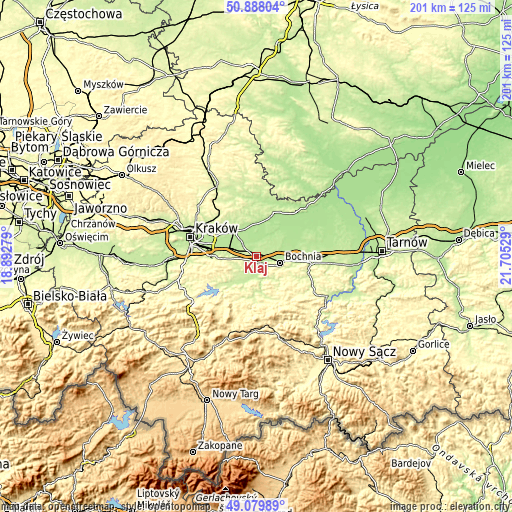 Topographic map of Kłaj