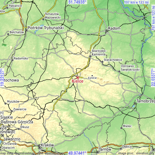 Topographic map of Kielce