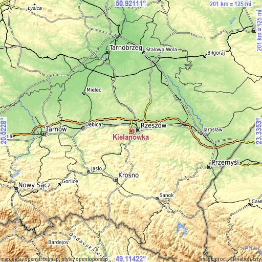 Topographic map of Kielanówka