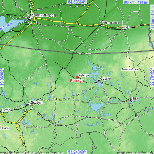 Topographic map of Kętrzyn