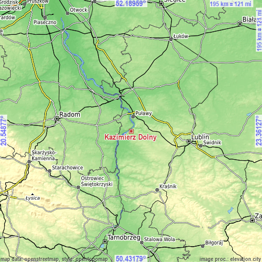 Topographic map of Kazimierz Dolny