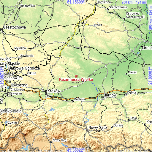 Topographic map of Kazimierza Wielka