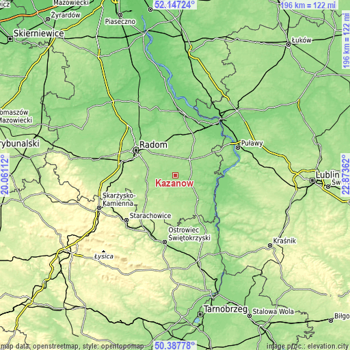 Topographic map of Kazanów